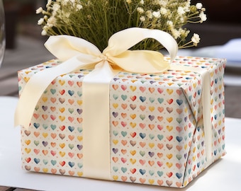 Watercolor Valentine Hearts Wrapping Paper, Valentine Gift Wrap, Holiday Wrapping Paper, Hearts Gift Wrap