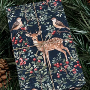 Carta da regalo natalizia con cervi e uccelli del bosco incantato, carta da regalo per le feste, carta da regalo per compleanni, regalo per hostess