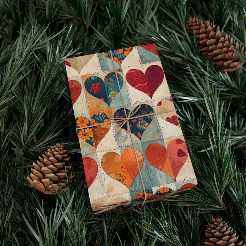 Quilt Inspired Valentine Hearts Wrapping Paper, Valentine Gift Wrap, Holiday Wrapping Paper, Hearts Gift Wrap image 8