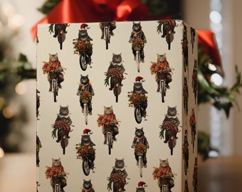 Cats on Bikes Christmas Wrapping Paper, Christmas Gift Wrap, Holiday Gift Wrap, Funny Wrapping Paper