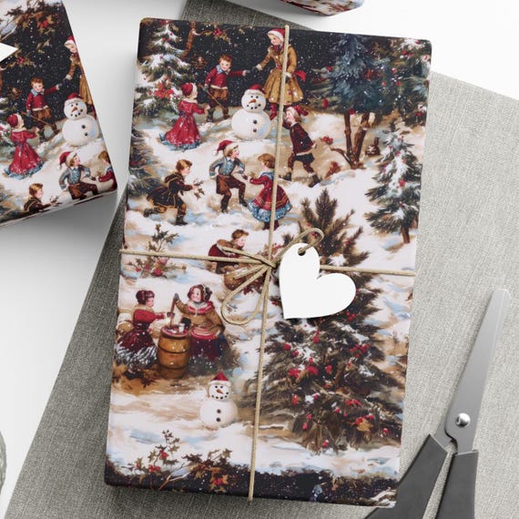 Vintage Victorian Christmas Children Gift Wrap, Christmas Gift Wrap, Holiday Wrapping Paper, Nostalgic Christmas, German Inspired