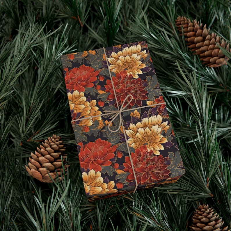 Japanese Inspired Floral Wrapping Paper, Christmas Gift Wrap, Holiday Wrapping Paper, Birthday Wrapping Paper image 5