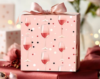 Eco-Friendly Pink Wine Glasses Gift Wrap, Christmas Gift Wrap, Elegant Wrapping Paper