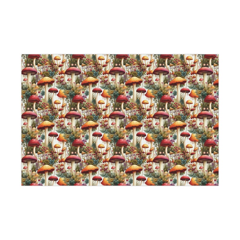 Färgglatt svampinslagningspapper, Champinjoner, Svamppresentpapper, Födelsedagspresentpapper bild 9