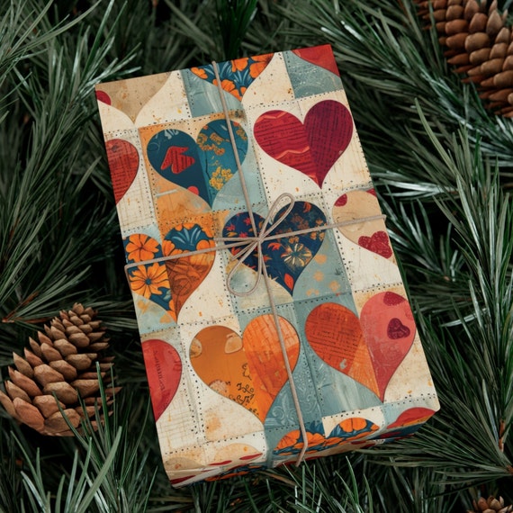 Quilt Inspired Valentine Hearts Wrapping Paper, Valentine Gift Wrap, Holiday Wrapping Paper, Hearts Gift Wrap