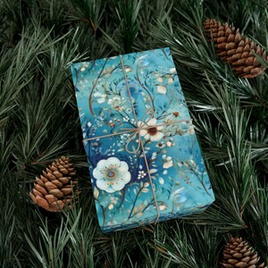 Papel de embrulho elegante com estampa floral turquesa, papel de embrulho para presente com estampa de pássaros, papel de embrulho vintage, papel de embrulho com estampa floral de pássaros, rolos de papel de embrulho imagem 7