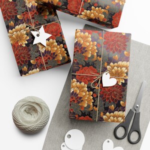 Japanese Inspired Floral Wrapping Paper, Christmas Gift Wrap, Holiday Wrapping Paper, Birthday Wrapping Paper image 9