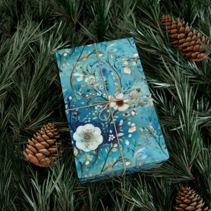 Papel de embrulho elegante com estampa floral turquesa, papel de embrulho para presente com estampa de pássaros, papel de embrulho vintage, papel de embrulho com estampa floral de pássaros, rolos de papel de embrulho imagem 8