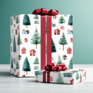 Eco-Friendly Whimsical Watercolor Christmas Wrapping Paper #1, Christmas Gift Wrap, Elegant Wrapping Paper