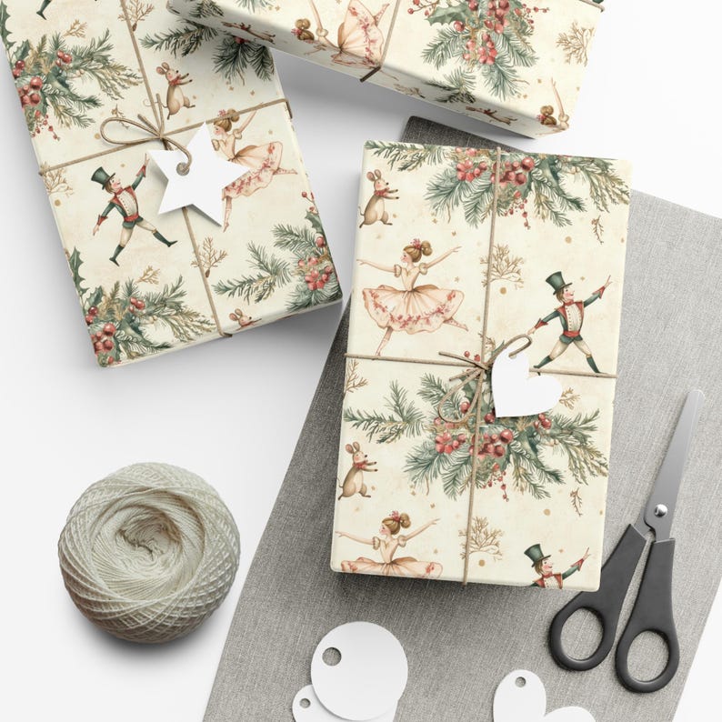 Vintage Christmas Ballet Gift Wrap, Christmas Gift Wrap, Holiday Wrapping Paper, Birthday Gift Wrap, Hostess Gift image 3