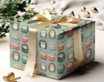 Hedgehogs & Friends Christmas Wrapping Paper, Christmas Gift Wrap, Wrapping Paper Rolls, Hedgehogs Wrapping Paper, Cute Animals Gift Wrap