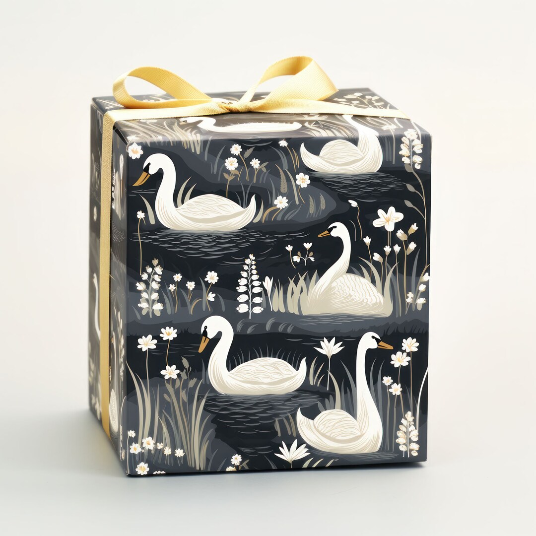 Cottagecore Swans Wrapping Paper, Christmas Gift Wrap, Elegant Wrapping