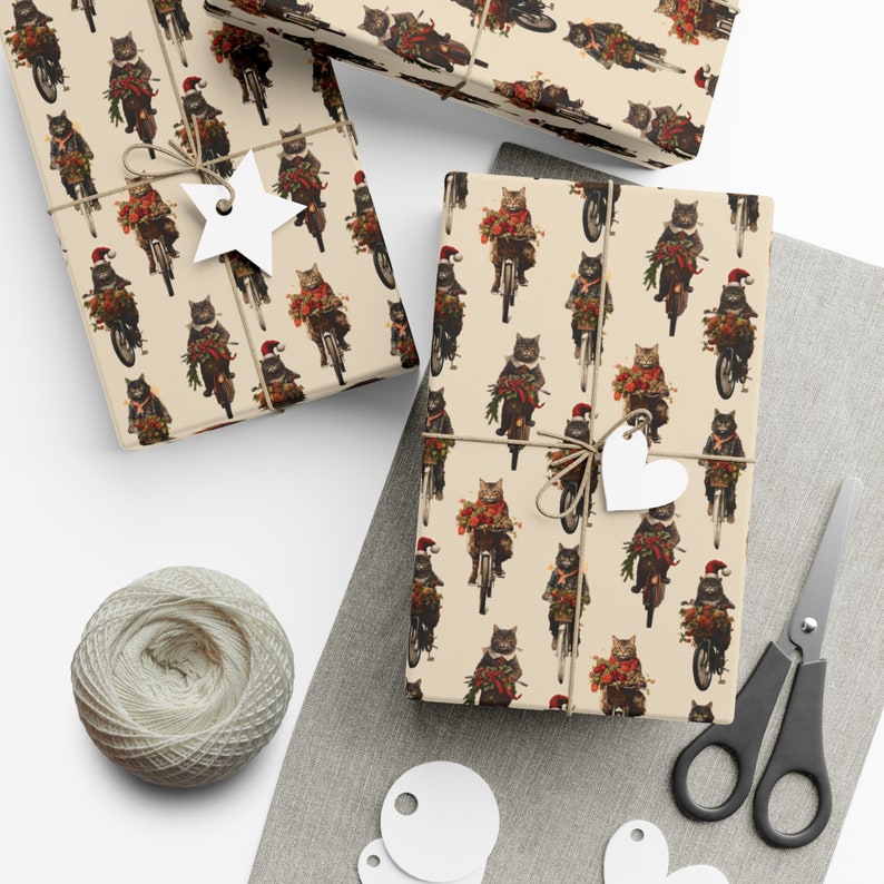 Cats on Bikes Christmas Wrapping Paper, Christmas Gift Wrap, Holiday Gift Wrap, Funny Wrapping Paper image 4