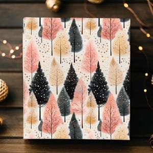 Rosa und grüne Weihnachtsbäume mit Herzen Geschenkpapier, Geschenkpapier, Geburtstagsgeschenkverpackung, Partypapier