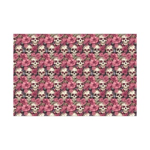 Pink & White Floral Skull Wrapping Paper, Valentine Gift Wrap, Birthday Gift Wrap, Party Wrapping Paper, Goth Valentine's Day image 5