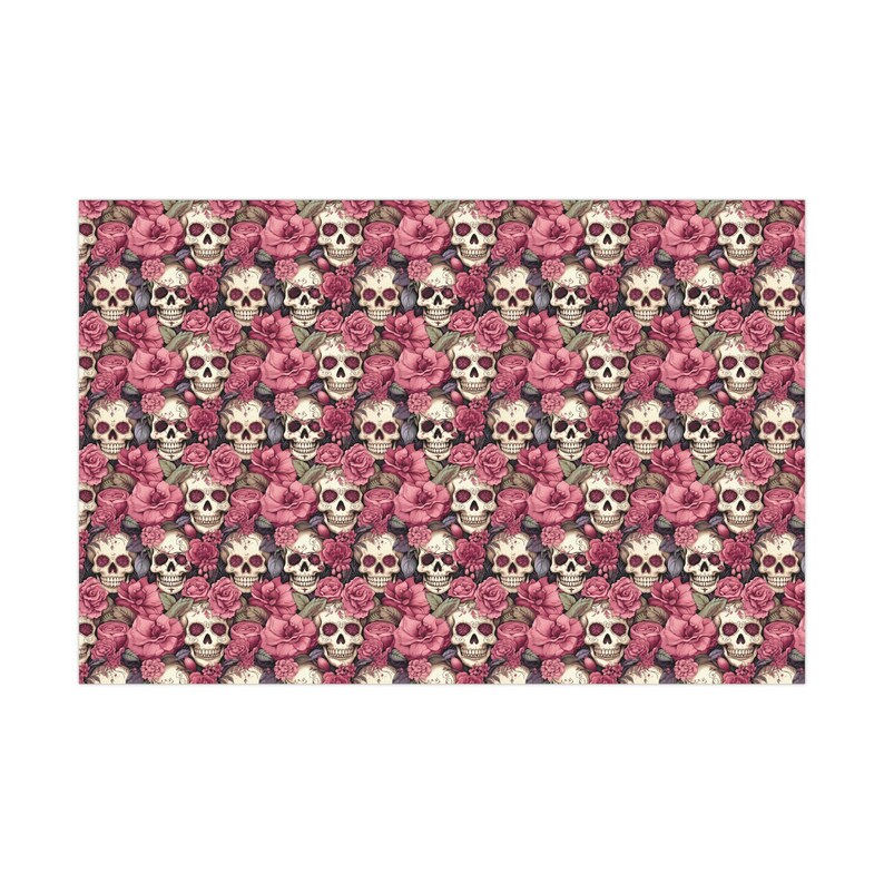 Pink & White Floral Skull Wrapping Paper, Valentine Gift Wrap, Birthday Gift Wrap, Party Wrapping Paper, Goth Valentine's Day image 5