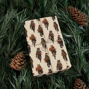 Cats on Bikes Christmas Wrapping Paper, Christmas Gift Wrap, Holiday Gift Wrap, Funny Wrapping Paper image 3