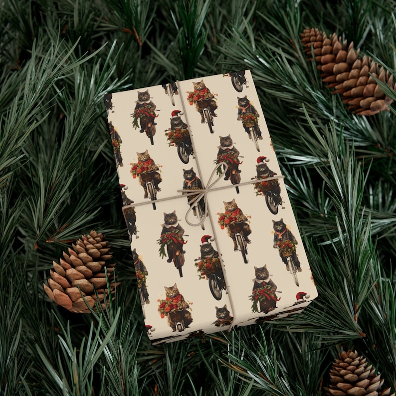 Cats on Bikes Christmas Wrapping Paper, Christmas Gift Wrap, Holiday Gift Wrap, Funny Wrapping Paper image 3