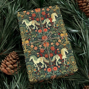 Carta da regalo unicorno ispirata a William Morris, carta da regalo natalizia, carta da regalo per le feste, carta da regalo di Natale, carta da regalo di compleanno