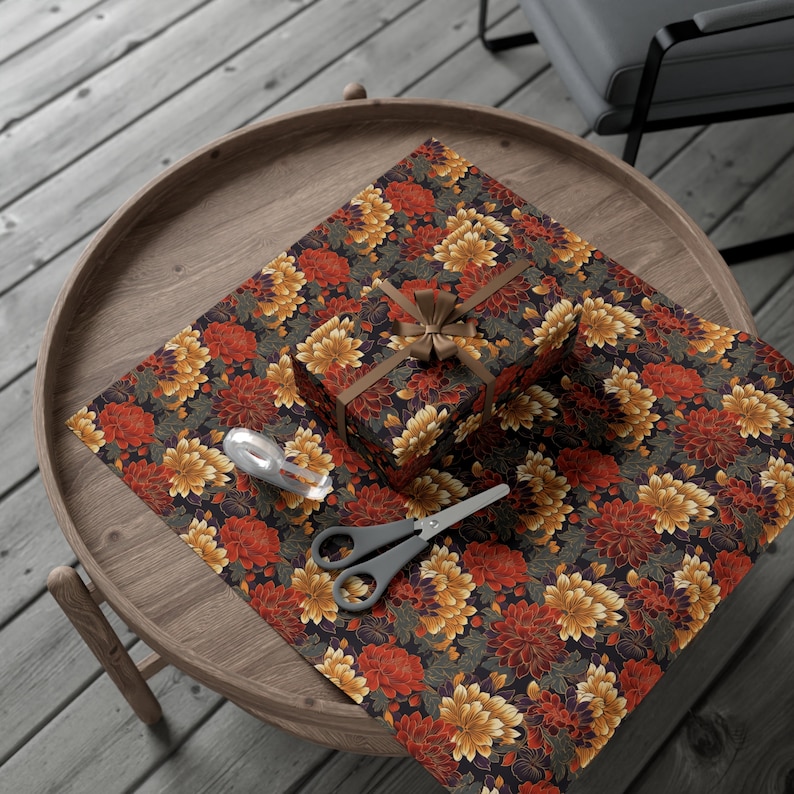 Japanese Inspired Floral Wrapping Paper, Christmas Gift Wrap, Holiday Wrapping Paper, Birthday Wrapping Paper image 4