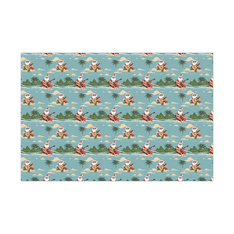 Santa's Tropical Island Serenade Wrapping Paper, Musical Santa Gift Wrap, Guitar Playing Santa Christmas Gift Wrap, Xmas Wrapping Paper image 3