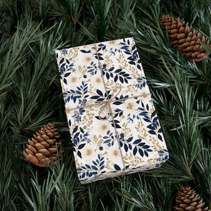 Eco-Friendly Blue & White Floral Wrapping Paper, Christmas Gift Wrap, Elegant Wrapping Paper