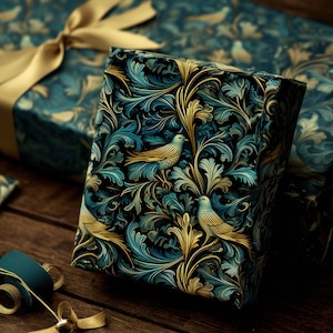 Eco-Friendly William Morris Inspired Floral Birds #1 Wrapping Paper, Gift Wrap, Birthday Gift Wrap, Party Wrapping Paper