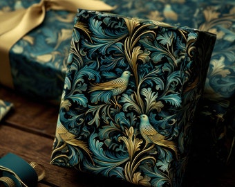 Eco-Friendly William Morris Inspired Floral Birds #1 Wrapping Paper, Gift Wrap, Birthday Gift Wrap, Party Wrapping Paper