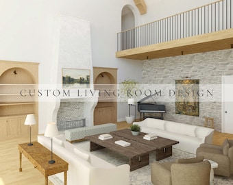 Diseño de interiores 3D de sala de estar personalizada, renovación de sala de estar, plan de renovación de casa virtual, remodelación de sala de estar, diseño de espacio habitable pequeño
