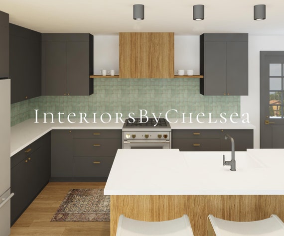 Custom Kitchen Interior Design, Kitchen 3D render realistic, Kitchen remodel, Kitchen renovation, Custom kitchen, Mid-Century Modern Kitchen