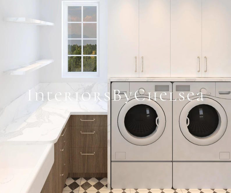 Diseño de interiores de lavandería personalizado, renderizado realista ...