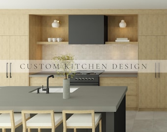 Custom 3D Kitchen Design, virtual Interior design service, 3D renders, home makeover, house renovation, Mid-Century Modern Kitchen