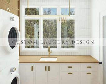Diseño de interiores de lavaderos a medida, renderizado virtual 3D realista, servicio de diseño de interiores en línea, renovación de lavaderos, diseño de armarios.