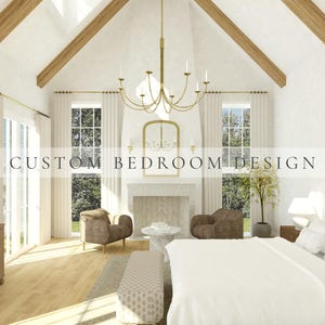Servicio de diseño de dormitorios personalizados, distribución de dormitorios en 3D, renderizado de habitaciones en 3D, remodelación de habitaciones online, diseño de interiores virtual, diseño de casas de campo
