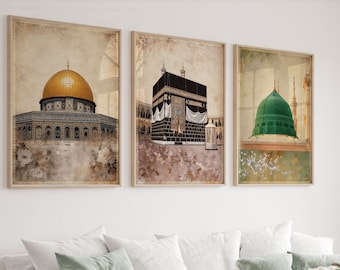 Holy Mosques of Islam Print Set, Kaaba, Medina, Masjid Al Aqsa (Digital Download)