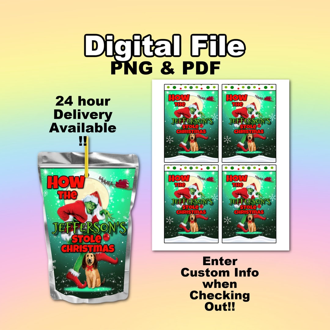 Custom Grinch Christmas Drink Pouch Labels Digital File Etsy