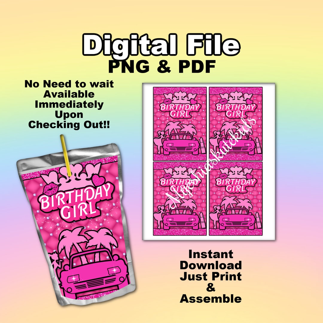 Pink Doll Drink Pouch Labels Digital File Instant Download Etsy