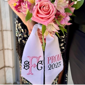 Prom Monogram Bouquet Sash, Graduation Embroidered Bouquet Ribbon, Class of 2025 Sash, HOCO Bouquet Sash, Special Event Ribbon