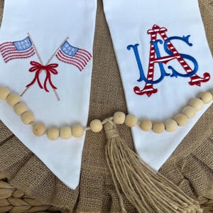 Patriotic Wreath Sash, Memorial Day Sash, 4th of July Wreath Sash, Embroidered Monogrammed Sash