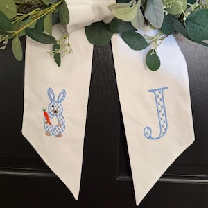 Easter Wreath Sash, Spring Porch Decor, Embroidered Monogrammed Wreath Sash