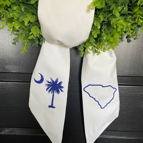 SC Palmetto Tree with Moon Wreath Sash Front Door Decor, Cotton Wreath Sash, South Carolina State Symbol Wreath Sash, Embroidered Door Sash