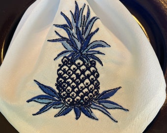 Pineapple Dinner Napkins, Pineapple Table Linens, Housewarming Gift, Wedding Gift, Anniversary Gift, Embroidered Chinoiserie Pineapple