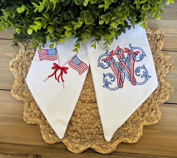 Embroidered Patriotic Wreath Sash: 4th of July American Flags, Vintage Vine Initial