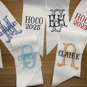 Homecoming Monogram Bouquet Sash, Prom Embroidered Bouquet Ribbon, Class of 2025 Sash, HOCO Bouquet Sash