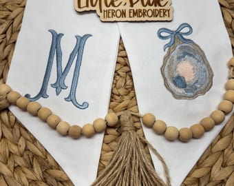 Embroidered Oyster Wreath Sash: Monogrammed Nautical Decor