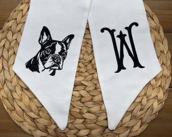 Embroidered Boston Terrier Wreath Sash: Personalized Dog Welcome Decor