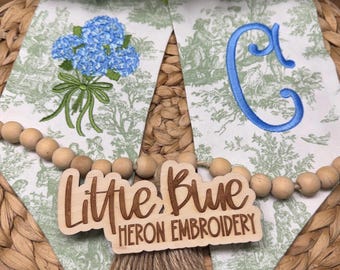 Hydrangeas Wreath Sash, Green Toile Spring Sash: Embroidered Chinoiserie Monogram Door Decor