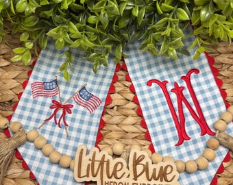 Gingham Patriotic Wreath Sash: American Flag Embroidery