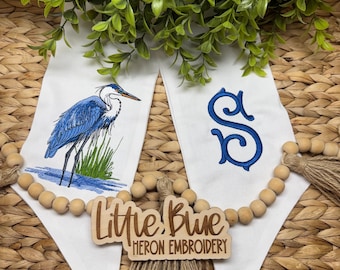 Monogrammed Blue Heron Wreath Sash: Embroidered Beach House Decor