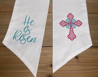 Cross He is Risen Wreath Sash Front Door Decor, Easter Door Decor, Christian Cross Embroidered  Wreath Sash